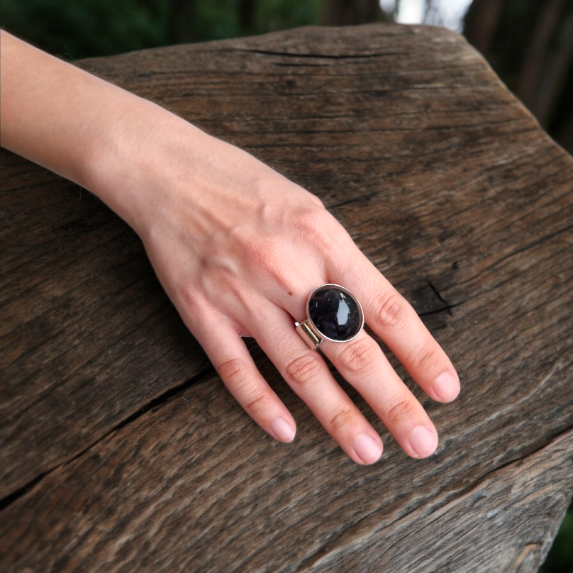 Rainbow Obsidian Silver Ring