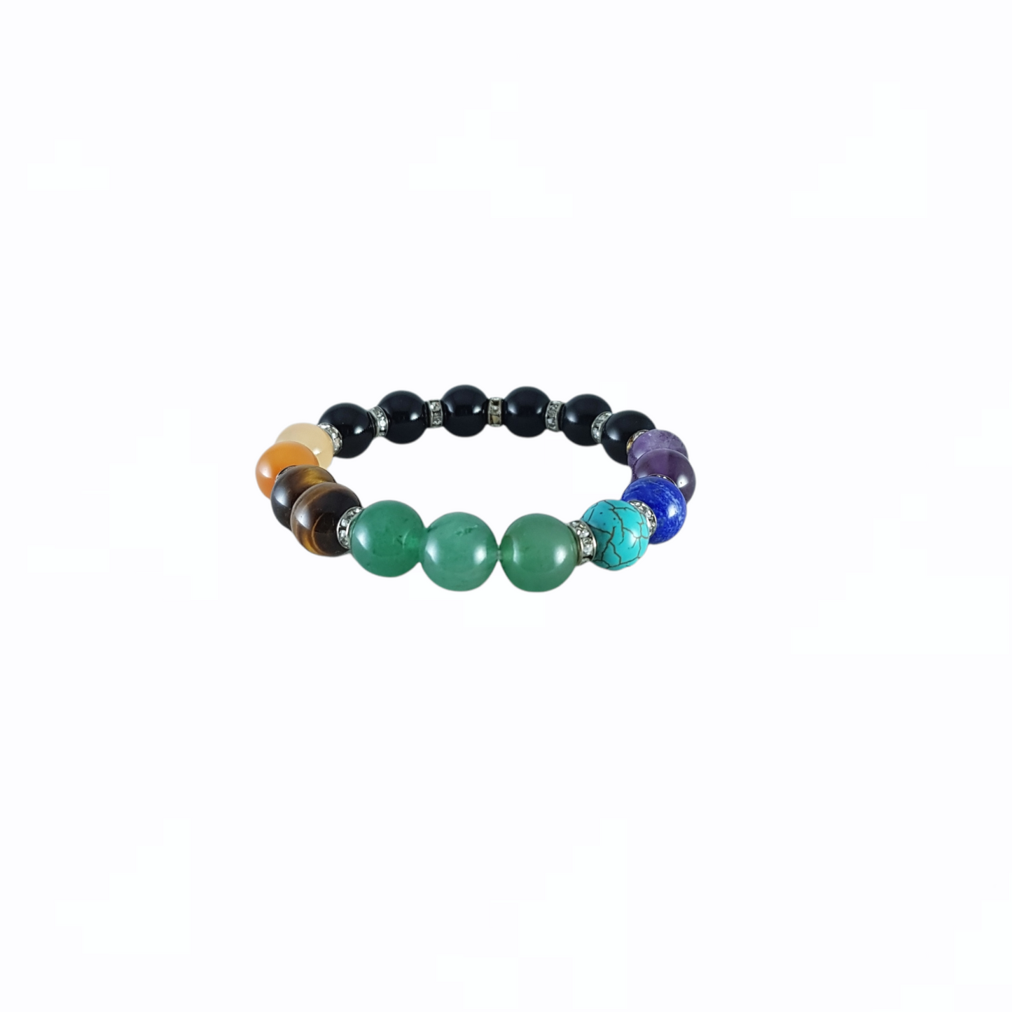 7 Chakra Mixed Crystal with Black Onyx and Bling spacer Bracelet