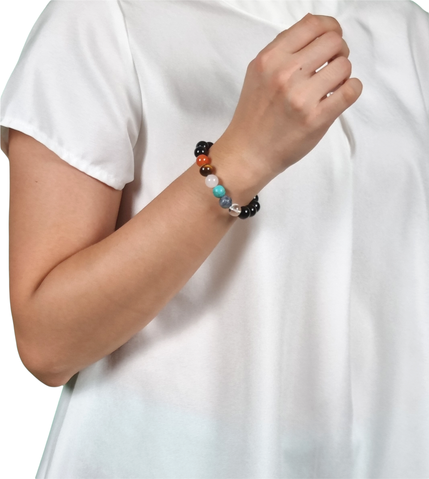 7 Chakra Mixed Crystal with Black Onyx Bracelet