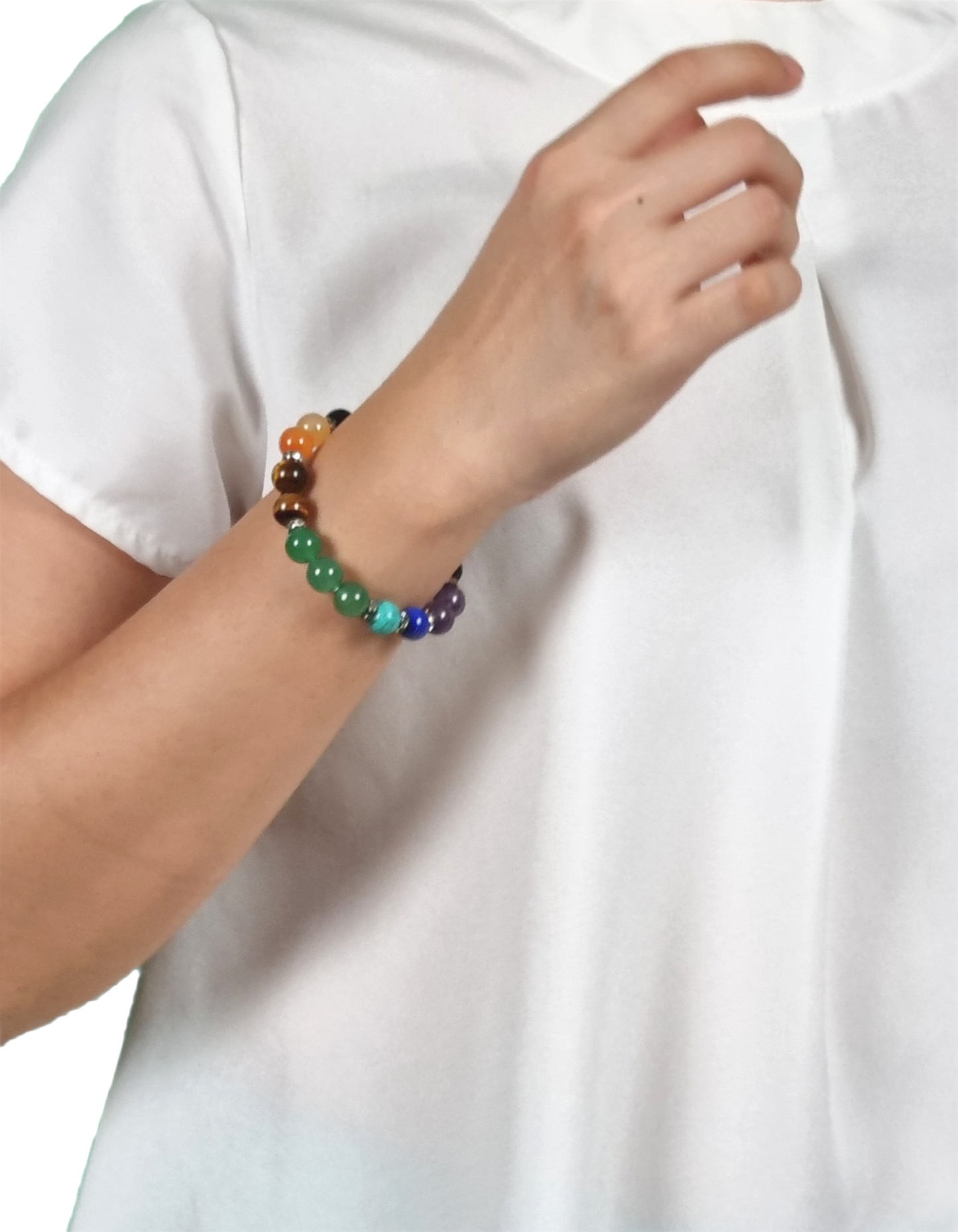 7 Chakra Mixed Crystal with Black Onyx and Bling spacer Bracelet