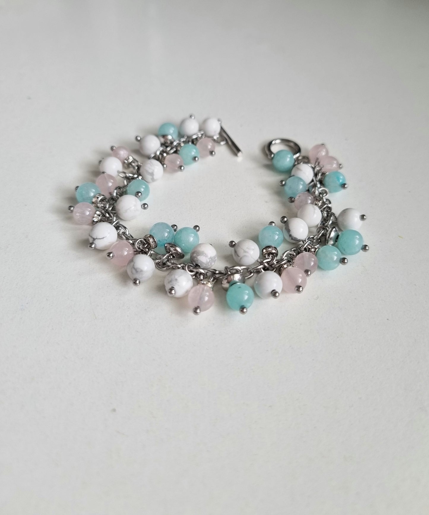 Amazonite, Howlite & Rose Quartz Dangle Bracelet