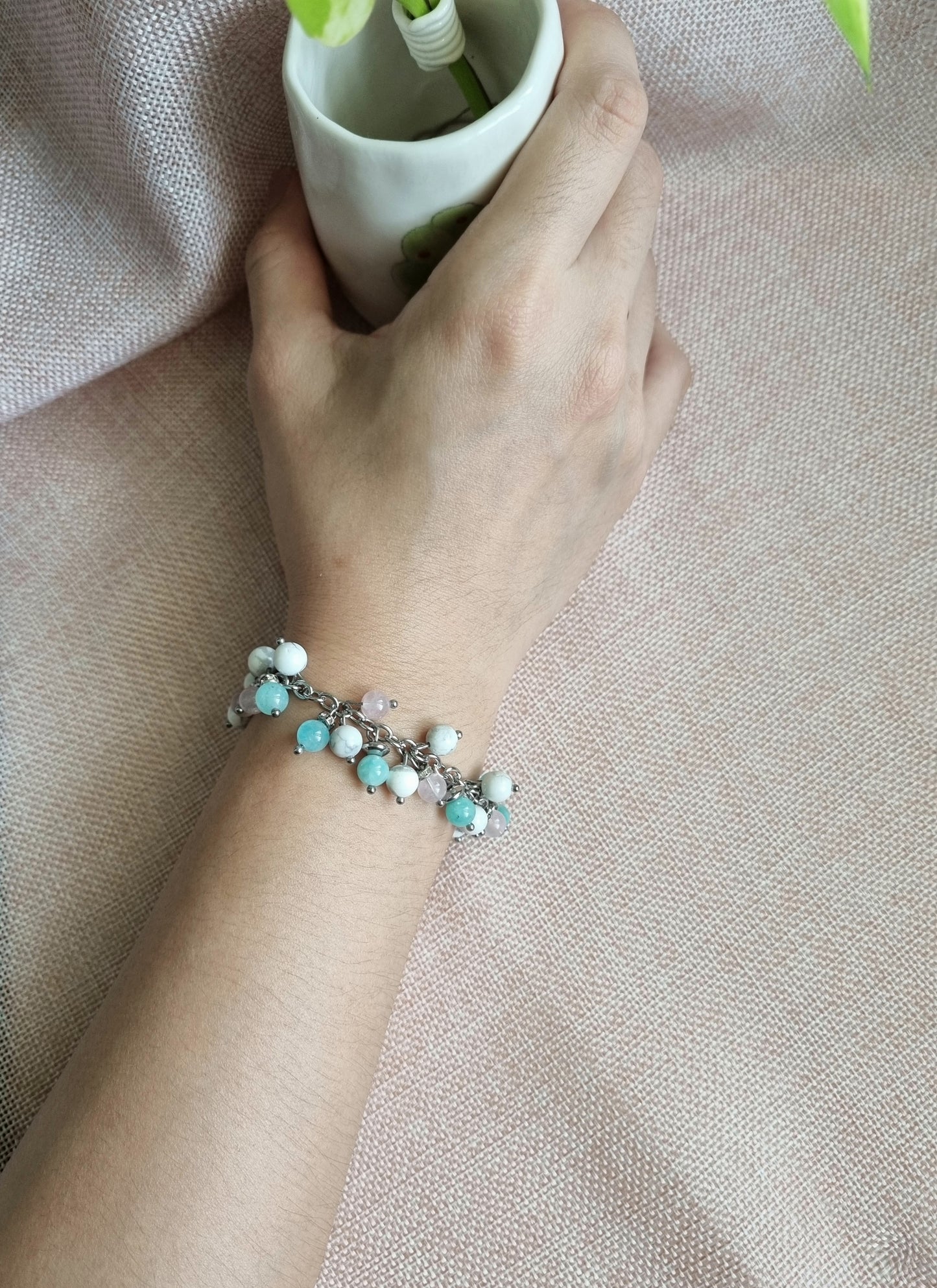Amazonite, Howlite & Rose Quartz Dangle Bracelet