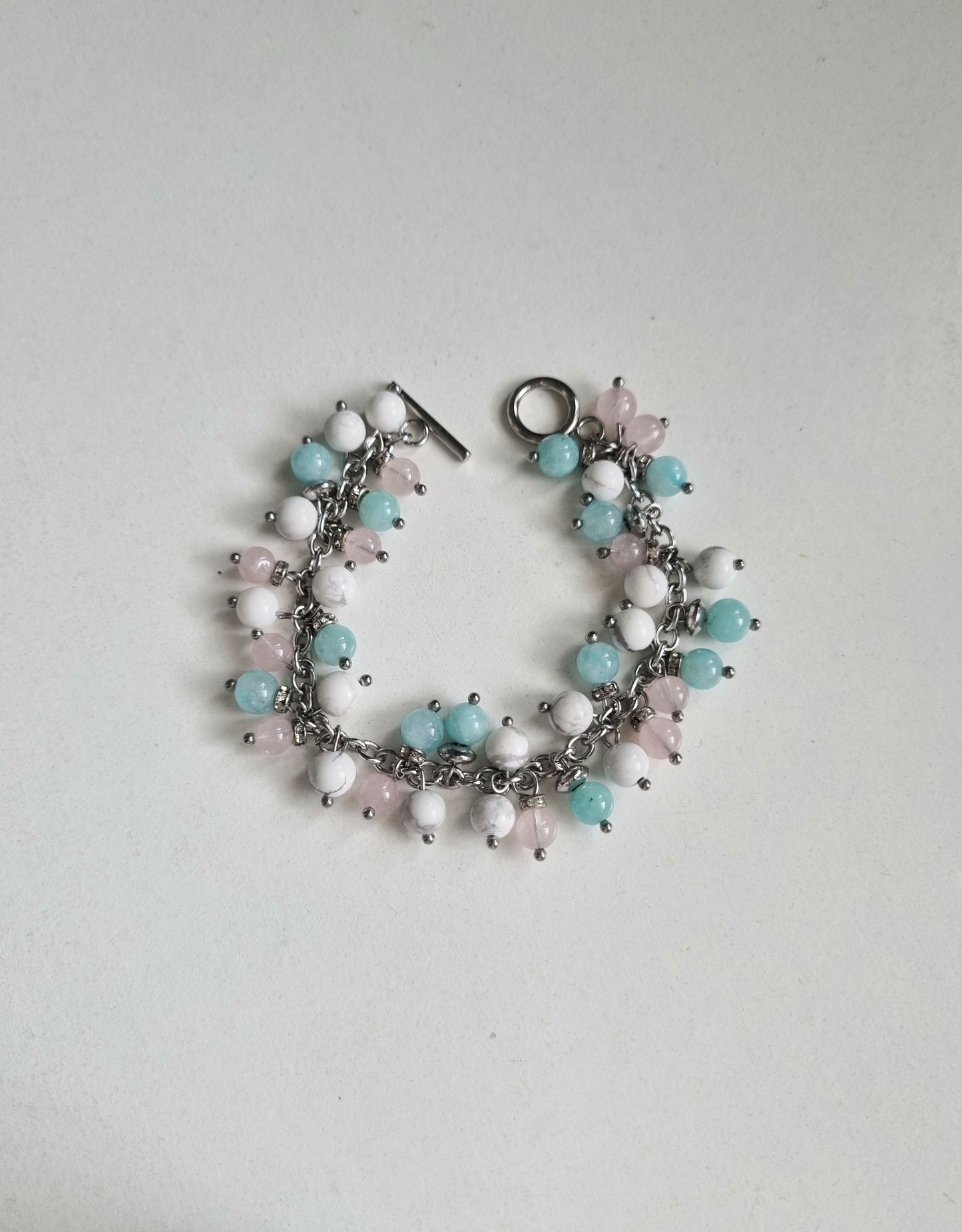 Amazonite, Howlite & Rose Quartz Dangle Bracelet
