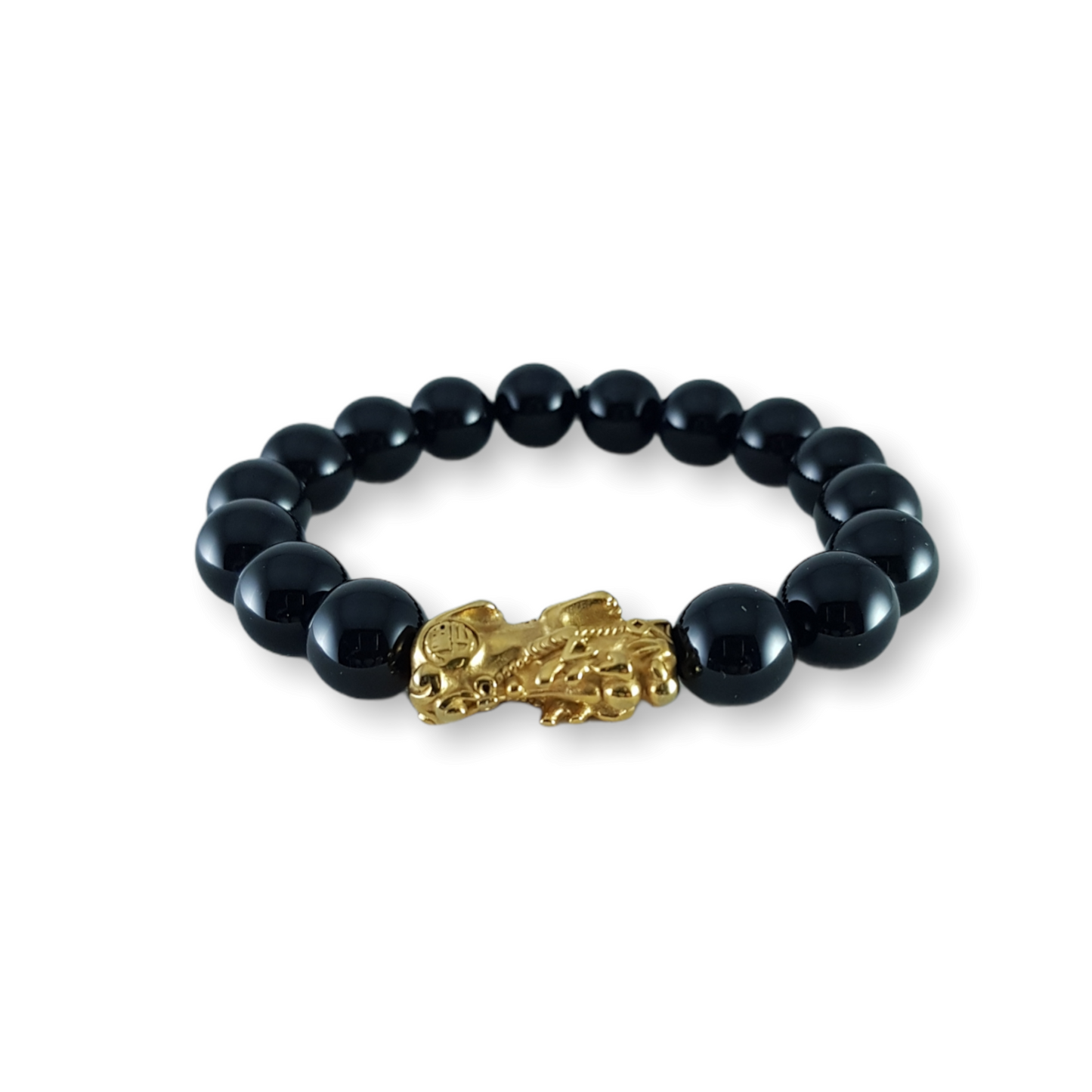Black Onyx Bracelet Mid-Sized Bead with 'Pixiu'