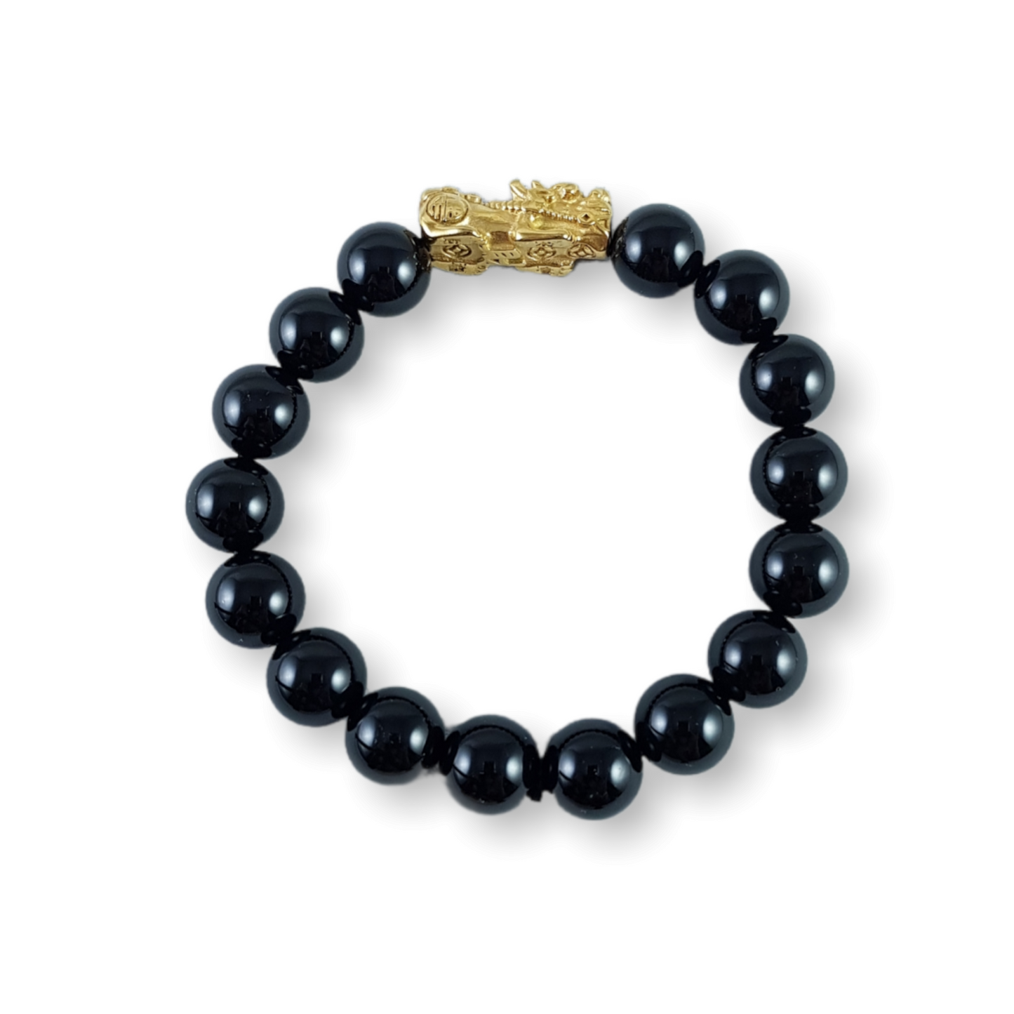 Black Onyx Bracelet Mid-Sized Bead with 'Pixiu'