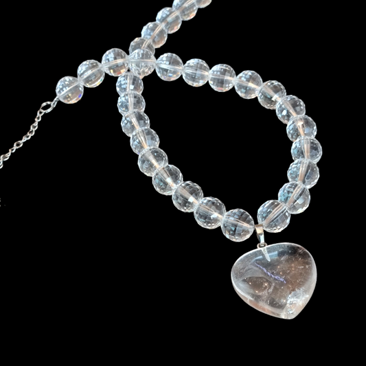CLEAR QUARTZ NECKLACE WITH HEART SHAPE PENDANT (Pre-order required)