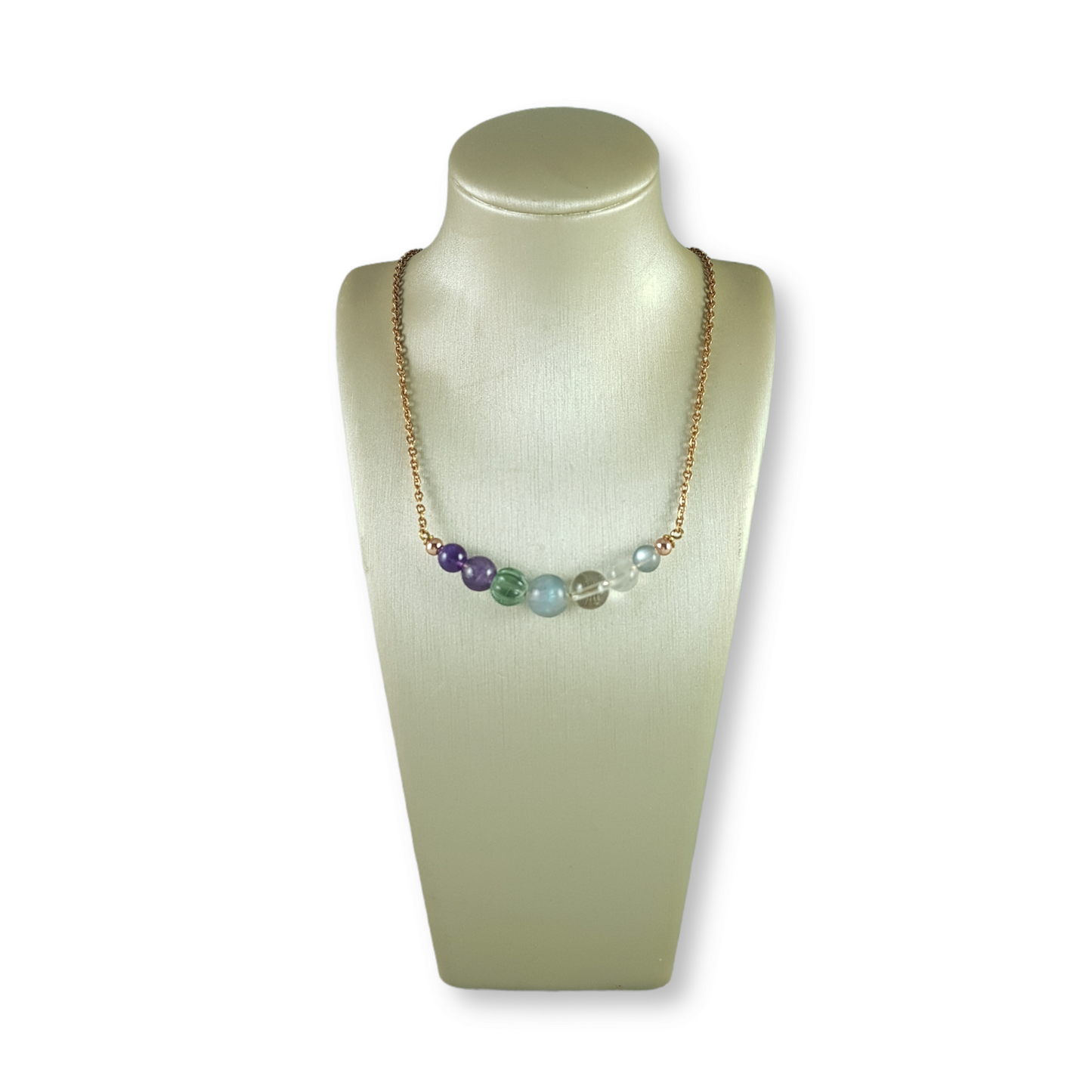 Crown Chakra Seven Bead Stainless Steel Rose Gold Necklace