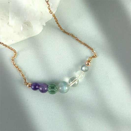 Crown Chakra Seven Bead Stainless Steel Rose Gold Necklace