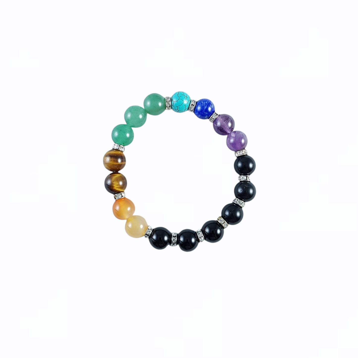 7 Chakra Mixed Crystal with Black Onyx and Bling spacer Bracelet