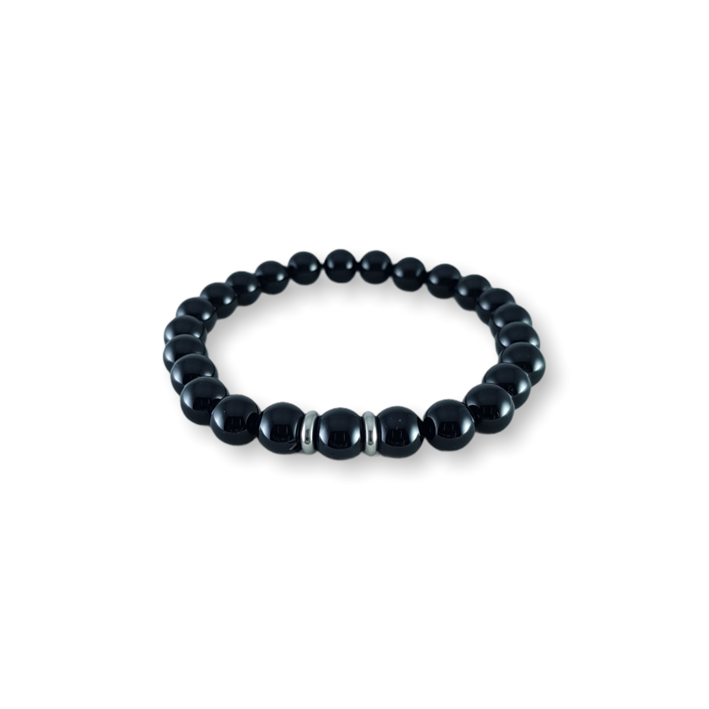 Black Onyx Bracelet Small Bead with Stainless Steel Spacer