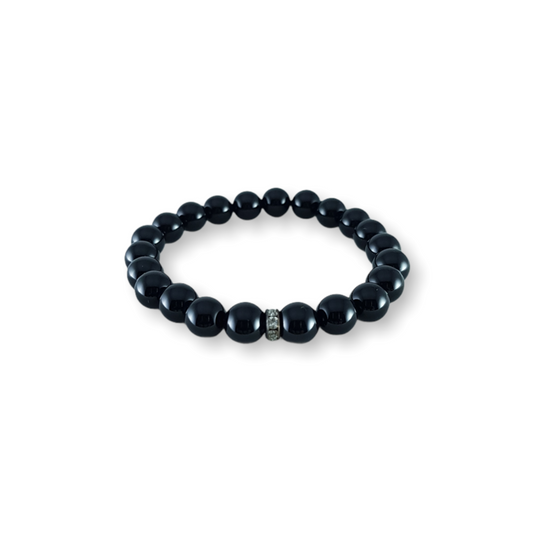 Black Onyx Bracelet Small Bead with Bling Spacer
