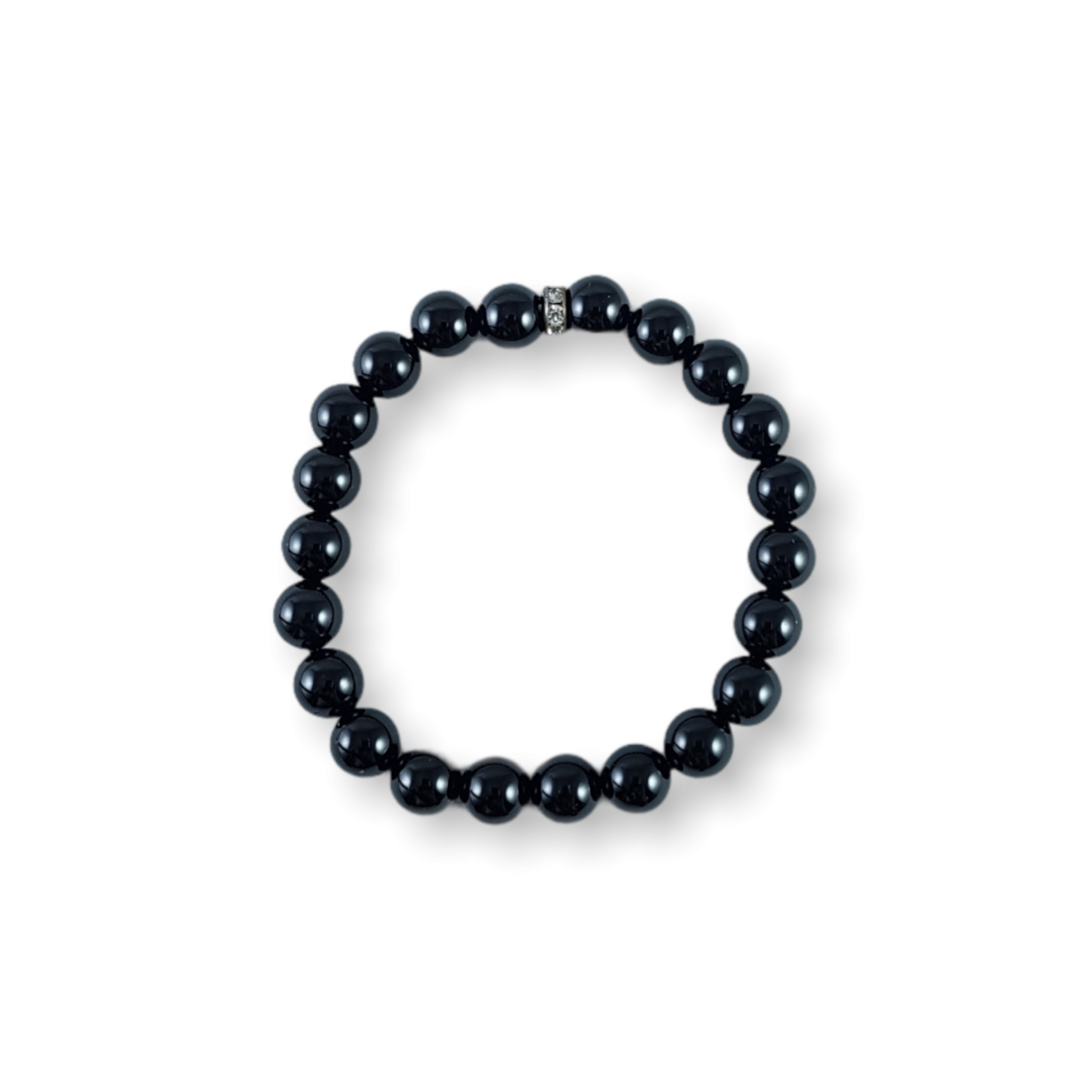 Black Onyx Bracelet Small Bead with Bling Spacer