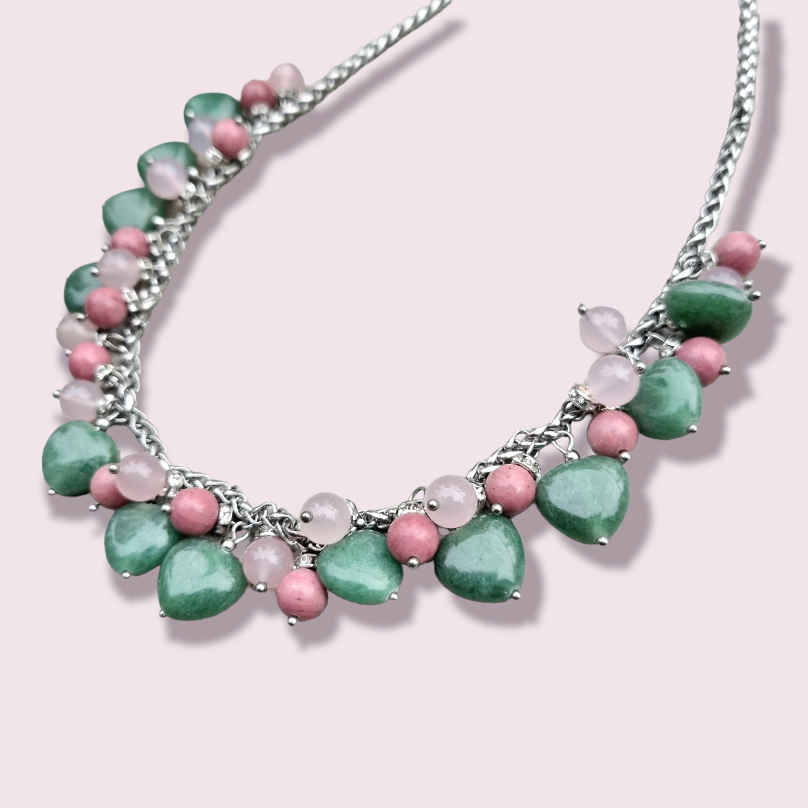 Rhodonite, Green Aventurine & Pink Aventurine Necklace