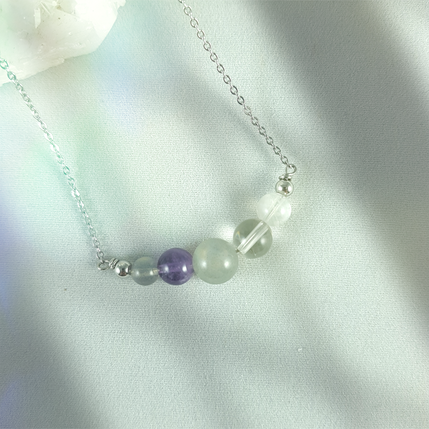 Crown Chakra Five Bead Stainless Steel Necklace