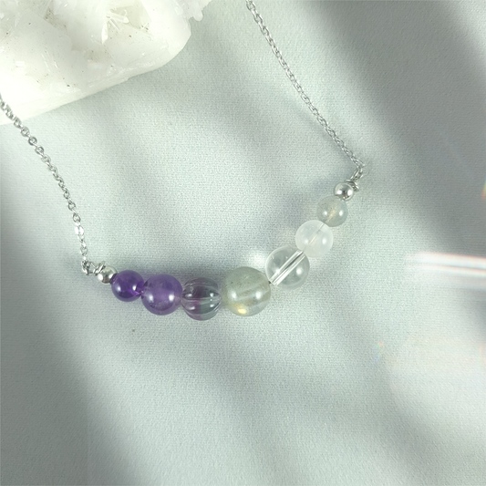 Crown Chakra Seven Bead Stainless Steel Necklace
